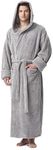 Arus Men's Fleece Robe, Long Hooded Turkish Bathrobe, Steel Grey, Large-X-Large