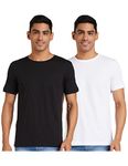 Amazon Brand - Symbol Men's Cotton T Shirt | Round Neck | Half Sleeve | Plain | Combo Pack of 2 - Regular Fit (Available in Plus Size) (Black, white_M)