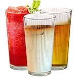 Le'raze Drinking Glasses - Set of 10-16oz. Ribbed Glass Kiddush Cups - Dishwasher Safe Cocktail Clear Heavy Base Tall Beer Glasses, Water Glasses, Bar Glass, Wine, Juice, Iced Tea