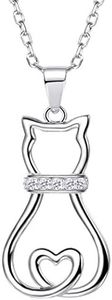 SILVERCUTE CZ Cat Necklace 925 Sterling Silver Pet Kitten Lover Pendant Animal Jewelry for Teen Girls