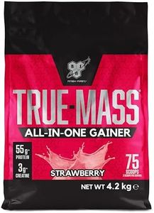 BSN True Mass All-In-One Gainer, Proteine e Carboidrati in Polvere con Creatina, Glutammina, Vitamina D e Zinco, Crescita Muscolare e Recupero Post-Allenamento, Gusto Fragola, 25 Porzioni, 4.2 kg