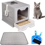 kathson Large Cat Litter Box with Lid Foldable Enclosed Cat Potty Anti-Splashing Cat Toilet Top or Front-Entry Configurable Drawer Type Cat Litter Pan Easy to Clean (Gray)