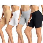 wirarpa Women's Anti Chafing Cotton Boy Shorts Underwear 8" Inseam Bike Yoga Shorts Leggings 4 Pack Black Heather Grey Beige White Large