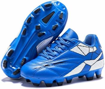 Soccer Cleats for Toddler and Little Kids, FG Lace Up Soccer Shoes, Firm Ground Outsoles for Artificial Turf, 3 Colors Blue