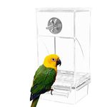 Automatic Bird Feeder Bird Feeder Acrylic Bird Cage Feeder Hanging Seed Food Container Perch Cage Accessories for Small Medium Budgerigar Canary Cockatiel Finch Parakeet Easy to Install Clean