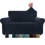 CHELZEN Velvet Couch Covers 2 Seater Thick Stretch Sofa Covers for Dogs Pets Non-Slip Love Seat Couch Slipcover Washable Furniture Protector for Living Room (2 Seater, Navy Blue)