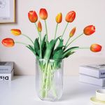 WAKISAKI 16-inch Premium Real Touch Fake Tulips Artificial Flowers with Buds, Flexible Stem Easy to Shape, Faux Tulips for Home Decor Indoor (Vase not Included), 10-Pack Set of Sunset Orange