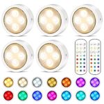 Onumii Under Cupboard Kitchen Lights Battery Operated LED Under Cabinet Lights, Stick on Wardrobe Lights Wireless Under Counter Lights, Colour Changing Puck Lights with Remote Control, 5 Pack - White