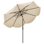 COSTWAY 9FT/2.7M Patio Parasol, 8 Ribs Heavy-Duty Sun Shade Canopy with Crank Handle, Push Button Tilt & Ruffled Edges, Outdoor Waterproof 2-Tier Market Table Umbrella for Beach Balcony Pool (Beige)