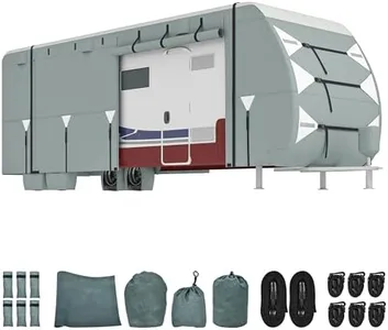 DWVO 24-27FT Travel Trailer Cover RV Cover Camper Cover Super Thick Waterproof Windproof Anti-UV Rip-Stop Motorhome Covers with 2 Long Straps 4 Tire Covers Tongue Jack Cover