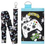 WAWSAM Kids Wallet Boys Video Game Wallet with Lanyard Teens Gaming Purse Neck Stash Wallet Zippered Compact Tri-fold Coin Pocket Card Holders Kids Purse Boys Wallet Game Boy Birthday Gift