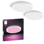 Philips Hue Devote Smart LED Panel Light, White and Color Ambiance, Round 30cm, 16.6W, 2000 Lumens, White Frame for Indoor Home Lighting, Ceiling, Living Room, Kitchen, Hallway, 2 Pack, S