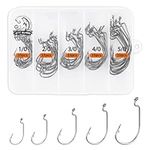 UCEC Fishing Hooks, 60pcs Bass Hooks EWG Offset Worm Hooks Wide Gap 2X Strong Senko Bait Texas Rig Jig Fish Hooks for Bass Trout Saltwater Freshwater Size: 1/0 2/0 3/0 4/0 5/0