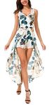 Kormei Women Sleeveless Split Maxi Floral Print Long Dress Romper Apricot&Blue XL