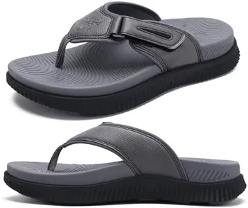 KuaiLu Mens Leather Flip Flops Men's Recovery Walking Sandals Orthopedic Thick Athletic Cushion Sport Slides for Man Outdoor Summer Beach Water Sandles with Comfortable Plantar Fasciitis Arch Support