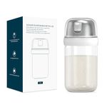 KITCHENDAO Glass Sugar Dispenser with Side Pour Spout,Built-in Lid to Slow Down Dampness with Mearsuring Marks, Elegant Borosilicate Glass Sugar Shaker,BPA Free,9oz (White)