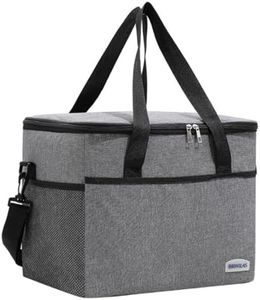 Large Cooler Bag Collapsible, 22L Reusable Insulated Bags, Leakproof Lunch Cooler Tote, Ice Cooler with Easy Clean Lining, Shoulder Strap Adjustable, Foldable for Beach Picnic Office Work (Grey)