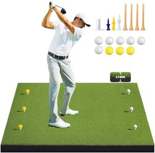 Golf Mat, 5×4 ft Golf Hitting Mats with 8 Tees, 9 Balls, 31MM Artificial Turf Mat for Backyard Chipping Driving Training Indoor Outdoor