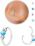 Nose Rings Hoops Opal Nose Piercings Jewelry 8MM 316L Surgical Steel Hypoallergenic Silver Septum Hoop Nose Ring for Women 18G Hinged Helix Rook Conch Cartilage Daith Tragus Earring (8MM, Blue)