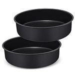 HaWare 8 inch Cake Tin Set of 2, Non-Stick Stainless Steel Cake Pan for Baking Roasting Serving, Round Birthday Wedding Layer Cake Tins, Healthy & Non-Toxic, Rust Resistant (20cm, Black)