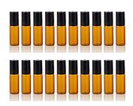 ELFENSTALL- 20PCS 5ml Amber Glass Roller Bottles Roll On Bottle Container with Metal Ball for Essential Oil Aromatherapy Perfumes Travel Portable Makeup Party