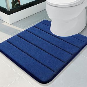 Buganda Memory Foam U-Shaped Contour Toilet Rugs, Non Slip Absorbent Toilet Mat, Thick Soft Washable Bathroom Rugs, Floor Carpet Bath Rugs Mat for Toilet Base (24" x 20", Navy Blue)