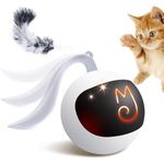 Migipaws Interactive Cat Ball Toy Set, Fun Tracker, Automatic Rolling Chase Ball with Fluffy Tail, Rechargeable Cat Enrichment Toy (White)