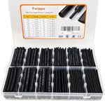 Twippo Heat Shrink Tubing Kit 355pcs - 3:1 Dual Wall Adhesive Lined - Electrical Waterproof Industrial Heat-Shrink Tubing Terminals- Marine Grade Wire Connector Shrink Wrap Tube - 3.15" Length - Black