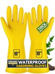 F8WARES Thick and Heavy Duty Latex Rubber Gardening Gloves/Long Garden Gloves for Home Garden and Farming Work Pack 1 Pair Yellow (10inch length, L (Pack of 1))
