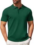 COOFANDY Mens Polo Shirts Pullover Short Sleeve Knit Lightweight Shirt Casual Golf Shirts Dark Green