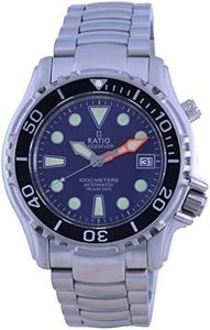 RATIO FreeDiver Dive Watch Sapphire Crystal Stainless Steel Automatic NH35 Movement Diver Watch 1000M Water Resistant Diving Watch for Men (Blue)