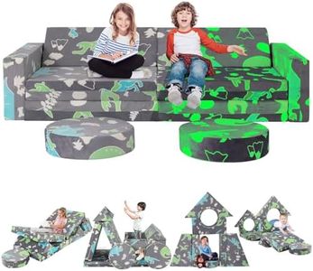 12Pcs Modular Kids Sofa Play Couch,Toddler Couch Kids Sofa, Versatile Playroom and Bedroom Furniture for Toddlers.Convertible Foam and Floor Cushion for Boys and Girls,Glow in The Dark,Dinosaur