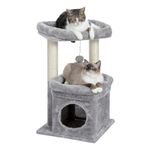 PAWZ Road Cat Tree, Multi-Level Cat Tower with Sisal-Covered Scratching Post, Cozy Cat Condo Soft Cat Perch and Plush Pompom for Indoor Cats, Grey
