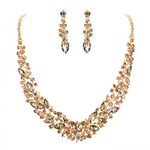 Clearine Wedding Bridal Necklace Earrings Jewelry Set for Women Austrian Crystal Marquise Cluster Collar Necklace Dangle Earrings Set Champagne Gold-Tone