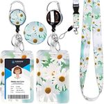 HASFINE Lanyard ID Badge Holder with Retractable Badge Reel and 360° Rotation Belt Clip Vivid White Daisy Breakaway Lanyard Design - Ideal for Nurses, Teachers, and Gifts