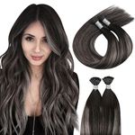 Moresoo Itip Hair Extensions Real Human Hair Ombre Natural Black to Silver Balayage Hair Extensions for Women Itip Hair Extensions Human Hair Black Balayage Hair Extensions Itip 24 Inch 40G/50S