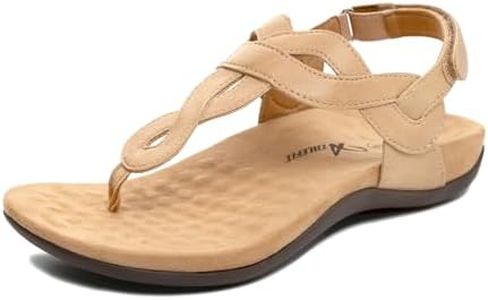 Athlefit Women's Orthopedic Arch Support Sandals Comfortable Thong T-Strap Orthotic Casual Flat Sandals, Nude, 8