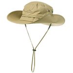 Mens Wide Brim Sun Hat UPF 50+ Waterproof Safari Boonie Hats for Fishing Hiking Camping Summer Outdoor Walking Sunhat Adjustable & Breathable Windproof Chin Strap L/XL Khaki