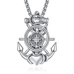 ADMETUS Anchor Compass Necklace Sterling Silver Anchor Necklace Navy Protection Jewellery Anchor Pendant Gifts for Men