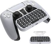 New World Wireless Controller Keyboard for PS5, Mini Portable Gamepad Chatpad Keyboard with Controller Holder Clip & Type C Charging Cable Compatible with PS5 DualSense Controllers - White