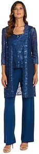 R&M Richards Women's Scallop Lace Duster Pant Set, Peacock, 14