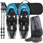 Odoland 4-in-1 Snowshoes Snow Shoes for Men and Women with Trekking Poles, Carrying Tote Bag and Waterproof Snow Leg Gaiters, Lightweight Snow Shoes Aluminum Alloy, Blue+Black, Size 25 inch