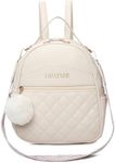 I IHAYNER Girls Fashion Backpack Purse Small Cute Mini Backpack for Girls Teen Vegan Leather Women Pom Backpack Shoulder Bag Pure Beige