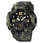 FANMIS Mens Analog Digital Dual Display Sports Watches Military Multifunctional 50M Waterproof LED Watch with Alarm Stopwatch Backlight 12H/24H Outdoor Running Swimming, Y Camouflage Green, Modern