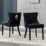 chairus Dining Chairs Velvet Kitchen Chairs Set of 2 Armless Accent Chair with Wooden Legs Upholstered Side Chair for Living Room (Black-2)