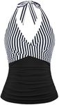 Firpearl Underwire Halter Tankini Tops for Women Swimwear Supportive Swimsuits Top Criss Cross Bathing Suit Tops Black&White Stripe US16