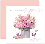 Old English Co. Daughter-in-Law Birthday Card Floral - Bouquet Birthday Card for Her - Pretty Greeting Cards For Women - Butterflies and Flowers - Gifts For Daughter-in-law | Blank Inside