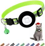 Airtag Cat Collar, Air tag Cat Collar with Bell and Safety Buckle in 3/8" Width, Reflective Collar with Waterproof Airtag Holder Compatible with Apple Airtag for Cat Dog Kitten Puppy (LightGreen)