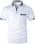 LIUPMWE Elegante Polo Shirts Short Sleeve for Men Classic Plaid Collar Golf Polo T-Shirts,White,M