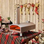 YTIAHOME Multi-Fuel Outdoor Pizza Oven with Rotating, 12" Wood and Gas Fired Pizza Oven with Built-in Thermometer, Dual Fuel Pizza Maker with Peel, Stone, Carry Cover, Recipes for Backyard Camp